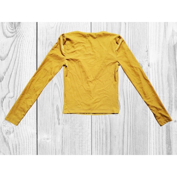 Urban Outfitters Womens Small Long Sleeve Top Plunge V-Neck Petite Yellow Velour - Picture 2 of 6